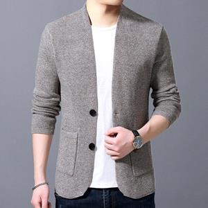 Super carry sports New men's stand collar sweater pocket coat men's autumn knit cardigan business casual thin sweater