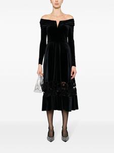 NISSA lace-detailing velvet-finish dress - Zwart