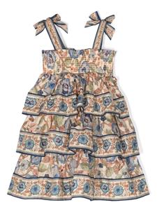 ZIMMERMANN Kids Junie floral-print shirred tiered dress - Beige