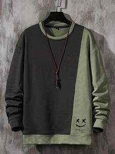 ChArmkpR Mens Smile Print Two Tone Patchwork Pullover Sweatshirts Winter