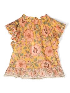ZIMMERMANN Kids Junie floral-print ruffle-trim blouse - Geel