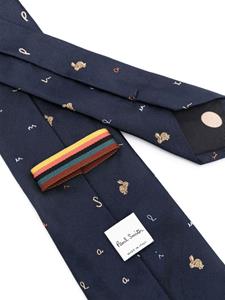 Paul Smith rabbit-embroidered silk tie - Blauw