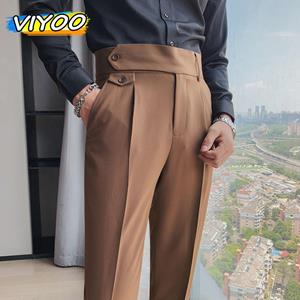TU6CS Men's White Brown Spring Pencil Cropped Suits Pants Trousers Casual Office Korean Summer Clothes Style 2023 Streetwear
