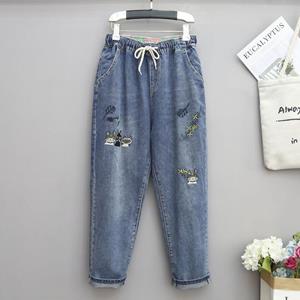 Happy Mother And Baby XL-5XL Nieuwe Oversized Jeans Losse Harem broek voor dames Cropped Broek High Waist Pants Plus-Size