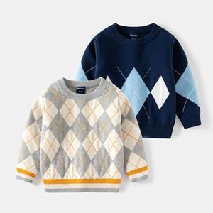 KIDSW Children's Casual Sweater 2023 Herfst/winter Jongens Diamant Patroon Verdikte Trui