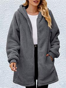 BERRYLOOK Women's Loose Polar Fleece Long Sleeve Hooded Zipper Sweatshirt Jacket
