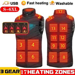 QINQING Men USB Infrared 17 Heating Areas Vest Jacket Men Winter Electric Heated Vest Waistcoat For Sports Hiking