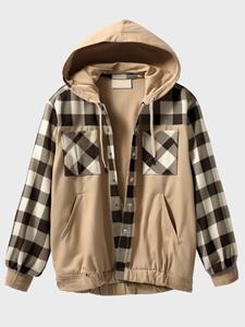 ChArmkpR Mens Plaid Patchwork Multi Pocket Casual Hooded Jacket Winter