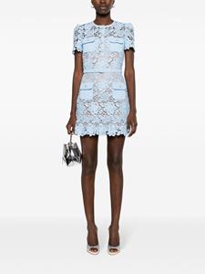 Self-Portrait floral-lace peplum minidress - Blauw