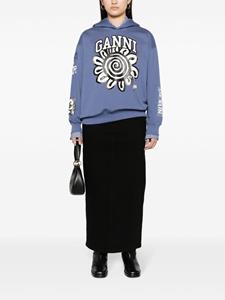 GANNI logo-print organic cotton hoodie - Blauw