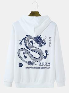 ChArmkpR Mens Chinese New Year Dragon Back Print Loose Drawstring Hoodies Winter