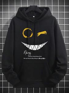 ChArmkpR Mens Funny Smile Letter Print Kangaroo Pocket Drawstring Hoodies Winter