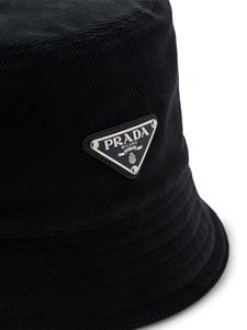 Prada enamel triangle-logo corduroy bucket hat - Zwart