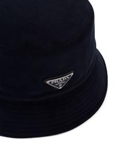 Prada enamel triangle-logo corduroy bucket hat - Blauw