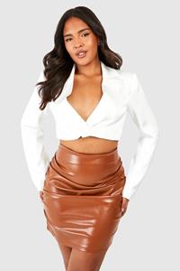 Boohoo Plus Geplooid Pu Mini Rokje, Chocolate