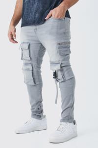 Boohoo Plus Stretch Cargo Skinny Jeans Met Zakken, Grey