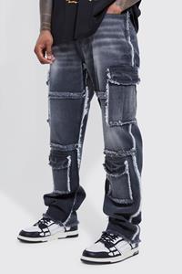 Boohoo Onbewerkte Gerafelde Baggy Cargo Jeans, Charcoal