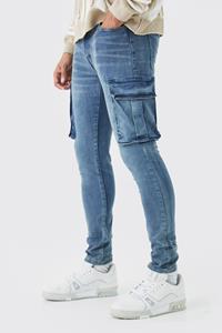 Boohoo Stretch Cargo Skinny Jeans, Vintage Blue