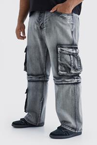 Boohoo Plus Onbewerkte Baggy Cargo Jeans Met Rits, Washed Black