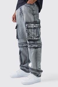 Boohoo Tall Onbewerkte Baggy Cargo Jeans Met Rits, Washed Black