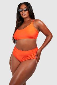 Boohoo Plus Korte Mix & Match Bikini Top Met Geribbelde Zoom, Orange