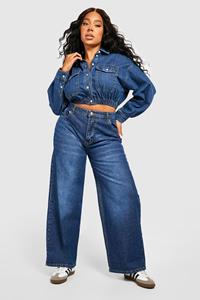 Boohoo Plus Jeans Met Hoge Taille En Rechte Pijpen, Mid Blue