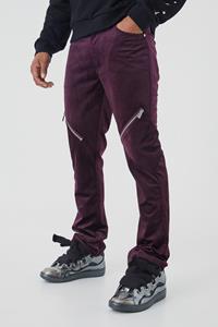 Boohoo Velours Slim Fit Cargo Broek Met Wijde Pijpen En Rits, Purple