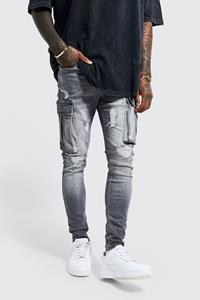 Boohoo Gescheurde Cargo Super Skinny Jeans, Mid Grey