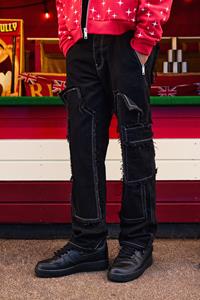 Boohoo Onbewerkte Versleten Baggy Cargo Jeans Met Naaddetail, True Black