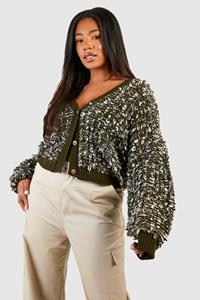 Boohoo Plus Gebreide Pullover Cardigan, Khaki