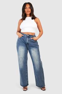 Boohoo Plus Jeans Met Steentjes En Krijtstrepen, Light Blue