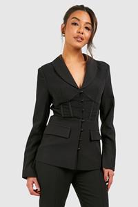 Boohoo Fitted Corset Waist Tailored Blazer, Black