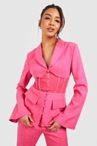 Boohoo Fitted Corset Waist Tailored Blazer, Hot Pink