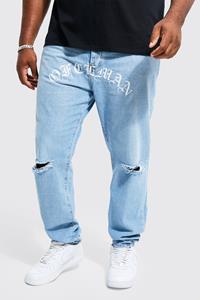 Boohoo Plus Onbewerkte Officialman Slim Fit Jeans, Light Blue