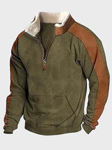 ChArmkpR Mens Side Stripe Patchwork Half Zip Corduroy Pullover Sweatshirts Winter