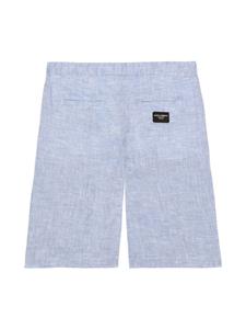 Dolce & Gabbana Kids logo-patch linen Bermuda shorts - Blauw