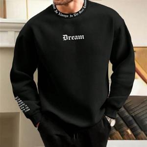 Chosyin Men Fall Winter Sweatshirt Round Neck Long Sleeve Letter Print Long Sleeve Thick Loose Soft Warm Mid Length Men Casual Top