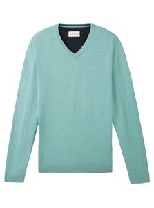 TOM TAILOR Sweatshirt basic v-neck knit, soft mint melange