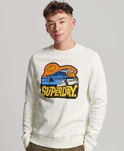 Superdry Male Vintage Travel Sticker Sweatshirt met Ronde Hals Wit
