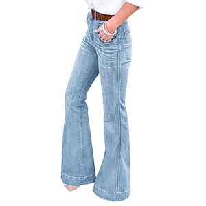 Manyuoluo Women's Fashion Casual Mid Waist Pocket Jeans Pants Denim Casual Pants