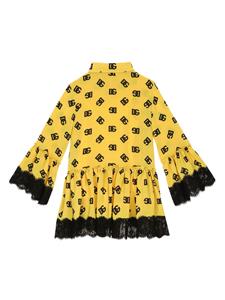Dolce & Gabbana Kids DG-print silk shirtdress - Geel