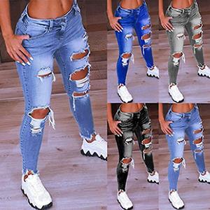 Dylwp Women's Low-rise Buttocks Jeans Ripped Stretch Jeans Cropped Trousers