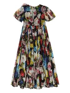 Dolce & Gabbana Kids floral-print silk dress - Zwart