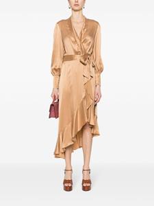 Zimmermann long-sleeve wrap silk midi dress - Beige