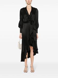Zimmermann long-sleeve wrap silk minidress - Zwart