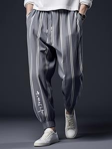 ChArmkpR Mens Stripe Japanese Character Print Loose Drawstring Waist Pants Winter