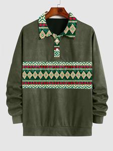 ChArmkpR Mens Ethnic Vintage Argyle Pattern Patchwork Lapel Pullover Sweatshirts Winter