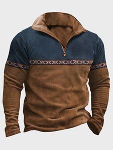 ChArmkpR Mens Ethnic Argyle Pattern Patchwork Half Zip Pullover Sweatshirts Winter