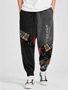 ChArmkpR Mens Ethnic Tribal Pattern Patchwork Japanese Embroidered Corduroy Pants Winter