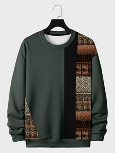 ChArmkpR Mens Vintage Ethnic Pattern Patchwork Crew Neck Pullover Sweatshirts Winter